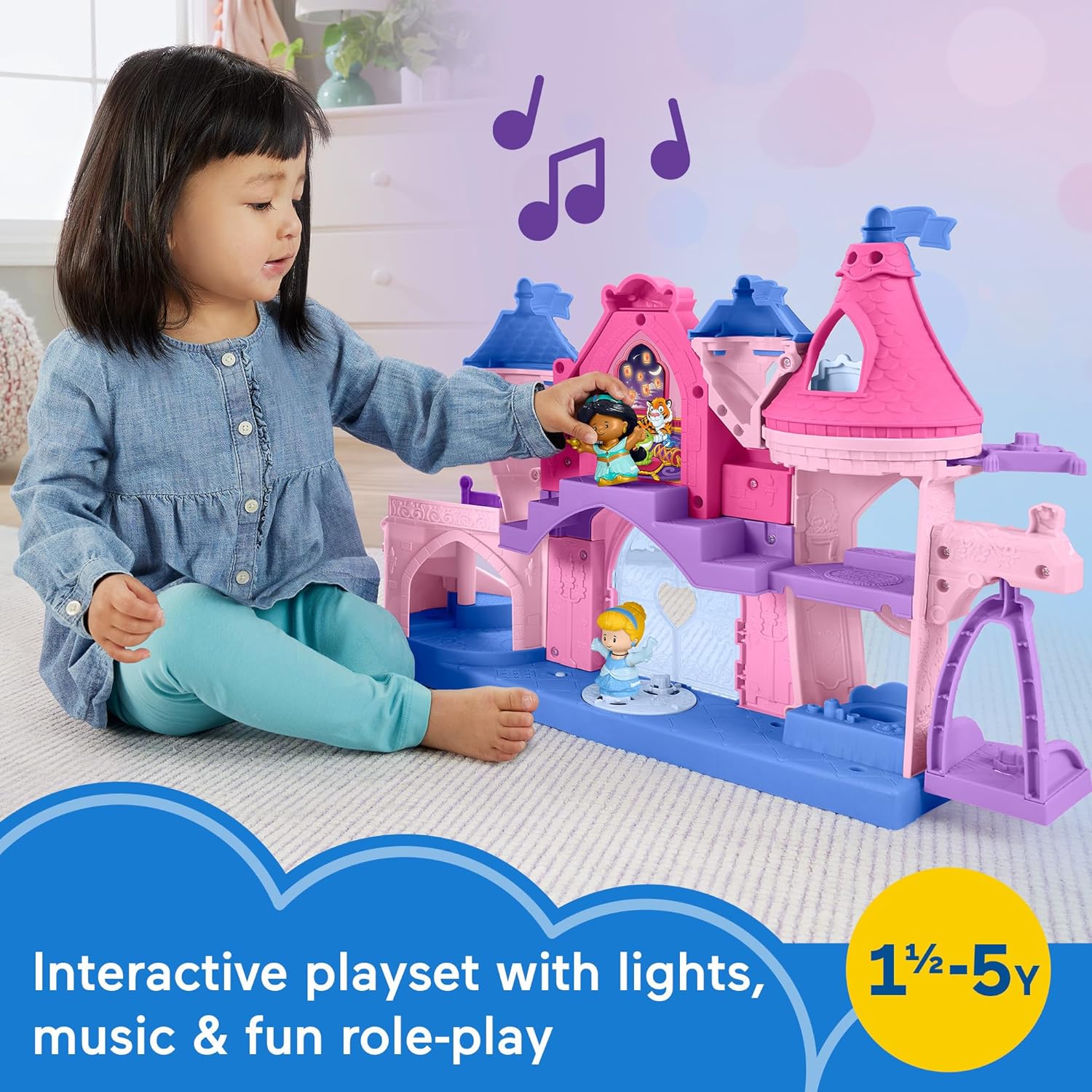 Fisher-Price Little People Toddler Toy Disney Princess Magical Lights & Dancing Castle Musical Playset